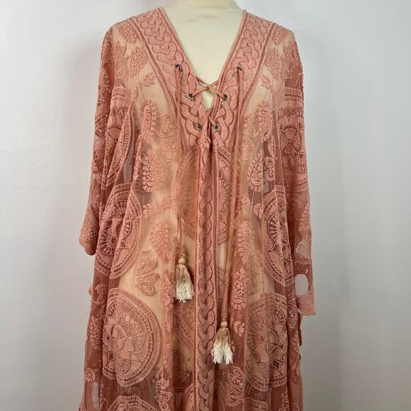 Jen's Party Booty Womens Mandala Mykonos Maxi Kaftan Sheer-Coverup Pink Size O/S - Picture 5 of 15